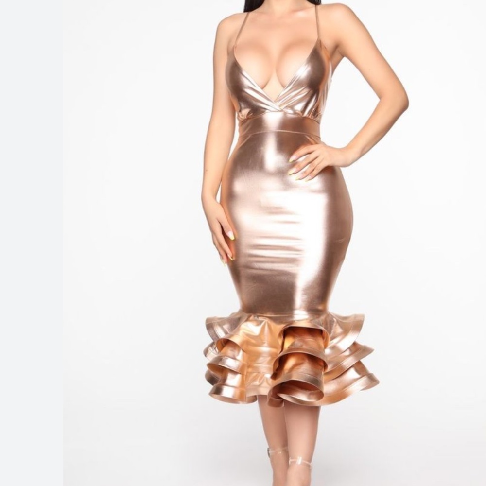 Fashion Nova Dont Outshine Me Gold Party dress